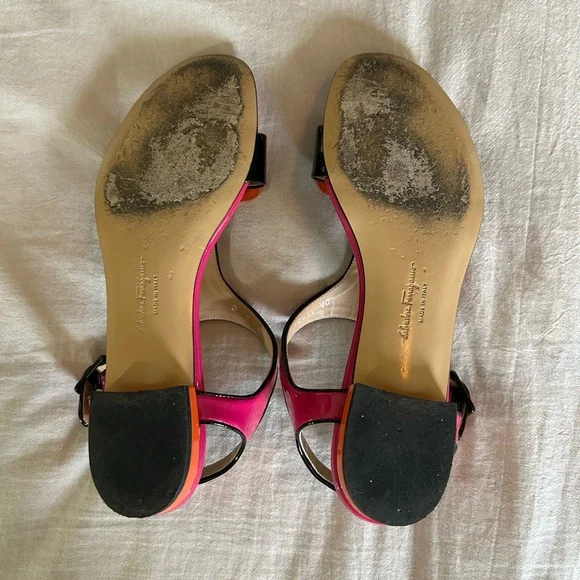 Salvatore Ferragamo Pantent Color Block Sandals - Picture 4 of 9